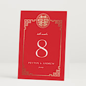 "HAPPINESS x 2" - Table Numbers in Ruby by Melanie Kosuge - Folded