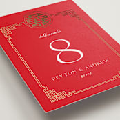 "HAPPINESS x 2" - Table Numbers in Ruby by Melanie Kosuge - Detail