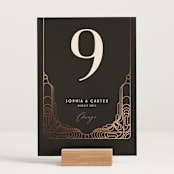 "Geometric Deco" - Table Numbers in Midnight by GeekInk Design - Displayed (stand not included)