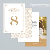 "Ornate Monogram" - Table Numbers in Faux Gold by Kristen Smith - Back of Card Options