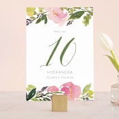 "Watercolor Floral" - Table Numbers in Olive by Yao Cheng Design - Front