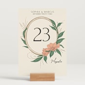 "Charming" - Table Numbers in Almond by GeekInk Design - Displayed (stand not included)