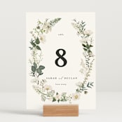 "Lilac Bloom" - Table Numbers in Opal by Susan Moyal - Displayed (stand not included)