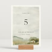 "Countryside" - Table Numbers in Emerald by Petra Kern - Displayed (stand not included)