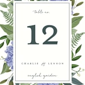 "Hydrangea Frame" - Table Numbers in Periwinkle by Susan Moyal - Detail
