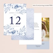 "Poetic Watercolor Flowers" - Table Numbers in Periwinkle by Qing Ji - Back of Card Options