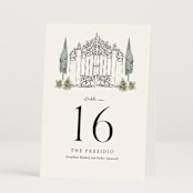 "Hand illustrated Garden Gate" - Table Numbers in Forest by Jackie Crawford - Folded
