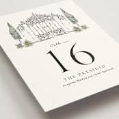 "Hand illustrated Garden Gate" - Table Numbers in Forest by Jackie Crawford - Detail