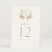 "Roses Crest" - Table Numbers in Pomegranate by Everett Paper Goods - Folded