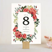 "Peonies Forever" - Table Numbers in Coral by Susan Moyal - Front