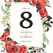 "Peonies Forever" - Table Numbers in Coral by Susan Moyal - Detail