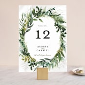 "Mixed Greenery" - Table Numbers in Emerald by Susan Moyal - Front