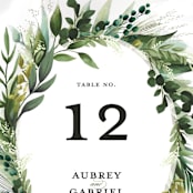 "Mixed Greenery" - Table Numbers in Emerald by Susan Moyal - Detail