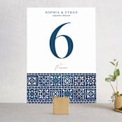 "Mediterranean Tiles" - Table Numbers in Ocean by GeekInk Design - Front