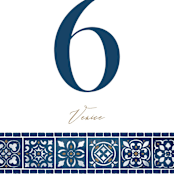 "Mediterranean Tiles" - Table Numbers in Ocean by GeekInk Design - Detail
