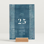 "Kantha Quilt" - Table Numbers in Indigo by Nazia Hyder - Displayed (stand not included)
