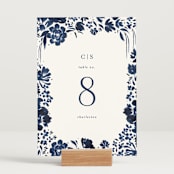 "brushstrokes in bloom" - Table Numbers in Indigo by Angela Marzuki - Displayed (stand not included)