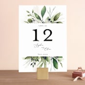 "Greenery Banner" - Table Numbers in Navy by Susan Moyal - Front