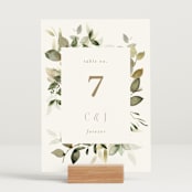 "Lovely" - Table Numbers in Moss by Petra Kern - Displayed (stand not included)