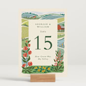 "Farm and Field" - Table Numbers in Barn by Paper Sun Studio - Displayed (stand not included)