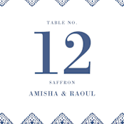 "Calcutta Stamp" - Table Numbers in Azure by Oma N. Ramkhelawan - Detail