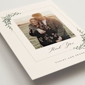 "Green Wreath" - Wedding Thank You Postcards in Champagne by Lori Wemple - Detail