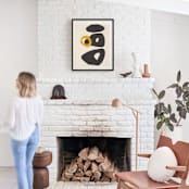 "Yellow Circle" - Textile Art Print in Mustard by Deborah Velasquez - In a Room