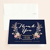 "Wildflower Crest" - Wedding Thank You Cards in Navy by Alethea and Ruth - Front