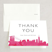 "Skyline -New York" - Wedding Thank You Cards in Magenta by Laura Condouris - Front