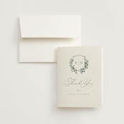"Foliage Crest" - Wedding Thank You Cards in Sky by Everett Paper Goods - Front