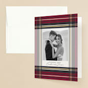 "Holiday Tartan" - Wedding Thank You Cards in Cranberry by Erin Deegan - Front