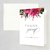 "Peeking Florals" - Wedding Thank You Cards in Fuchsia by Lori Wemple - Front