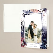 "Floral Cascade" - Wedding Thank You Cards in Navy by Phrosné Barwood - Front
