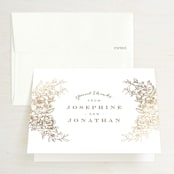 "Engraved Flowers" - Wedding Thank You Cards in Gold by Phrosné Barwood - Front