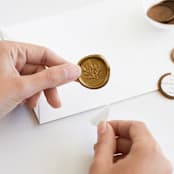"Pine Sprig in Gold (pack of 25)" - Wax Seals, Pack of 25 in Antique Gold by Rebecca Durflinger - Adhesive Backer