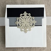 "gold glitter laser cut lace vellum belly band for 5x7 card | pack of 10" - Belly Bands in gold by Ivory Invitations