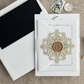 "gold glitter laser cut lace vellum belly band for 5x7 card | pack of 10" - Belly Bands in gold by Ivory Invitations