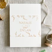 "Custom couple's names and botanicals in faux gold vellum belly band for invitations | Set of 10" - Belly Bands in black by Maria Ferrer G.