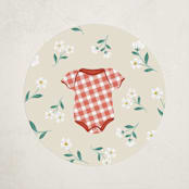"Baby-Q" - Baby Shower Stickers in Ketchup by Jamie Alexander - Close-Up