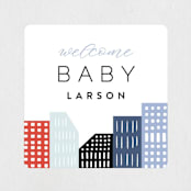"Modern new kid on the block" - Baby Shower Stickers in Sky by Alethea and Ruth - Close-Up