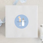 "Mimosas and Milk" - Baby Shower Stickers in Sky by Alethea and Ruth - For Scale