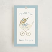 "Pram" - Baby Shower Favor Tags in Sky by Sarah Knight - Front