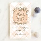 "Little Pumpkin" - Baby Shower Favor Tags in Peach by Paper Sun Studio - Front