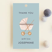 "Prams, bears and baby" - Baby Shower Favor Tags in Cloud by Sarah Knight - Front