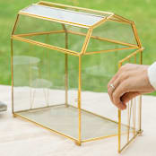 "Gold Barn Shape Geometric Brass and Glass Lockable Card Box" - Card Boxes in gold by Lea Li