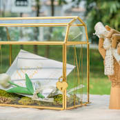 "Gold Barn Shape Geometric Brass and Glass Lockable Card Box" - Card Boxes in gold by Lea Li