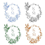 "Custom Monogram Wreath Crest" - Commissioned Design Element in blue by Teju Reval