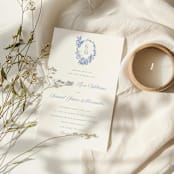 "Custom Monogram Wreath Crest" - Commissioned Design Element in blue by Teju Reval