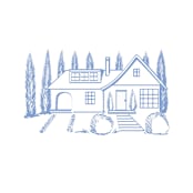 "Custom Line Drawing Venue" - Commissioned Design Element in blue by Teju Reval
