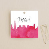 "Skyline Chicago" - Wedding Favor Tags in Magenta by Laura Condouris - Front